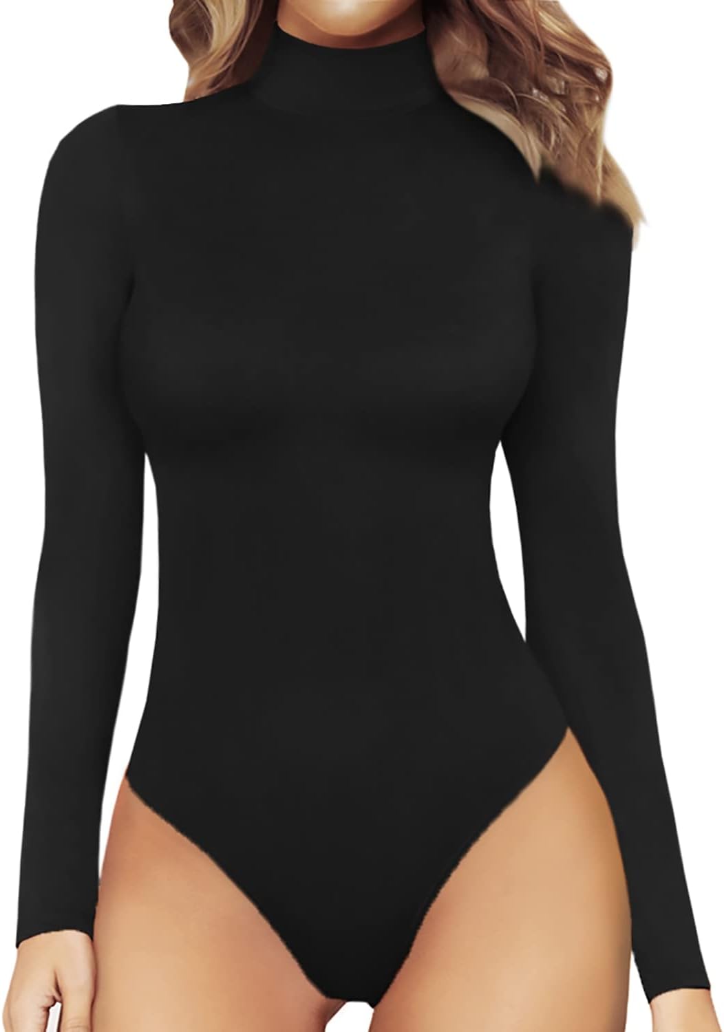 Swimsuits One Piece | Women's Mock Turtle Neck Long Sleeve Tops Bodysuit Jumpsuit